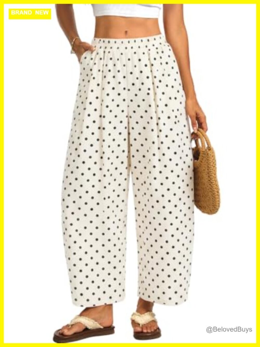 Linen Wide Leg Ankle Pants Elastic Waist Cropped
